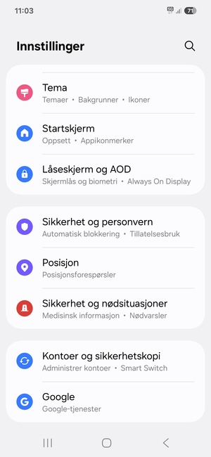 Bla til og velg Sikkerhet og personvern
