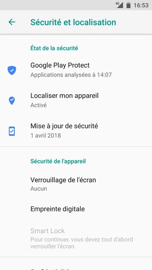 Pour activer votre écran de verrouillage, allez dans le menu Sécurité et localisation et sélectionnez Verrouillage de l'écran