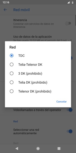 Seleccione un operador de red de la lista