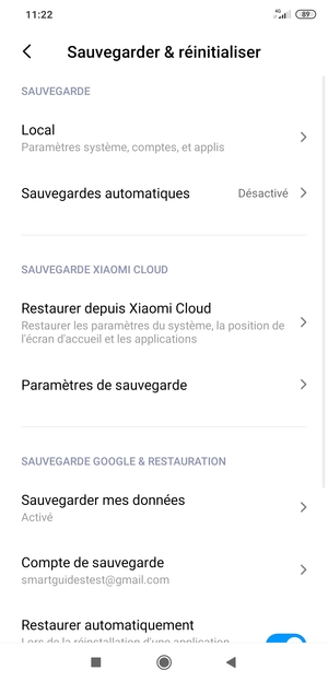 Sélectionnez Compte de sauvegarde