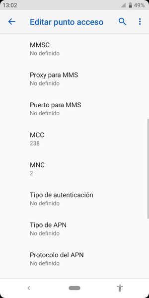 Desplácese hacia abajo e introduzca la información de Internet