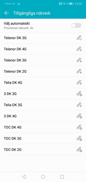 Välj en nätverksoperatör från listan
