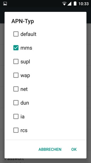 Aktivieren Sie das Kontrollkästchen mms und wählen Sie OK