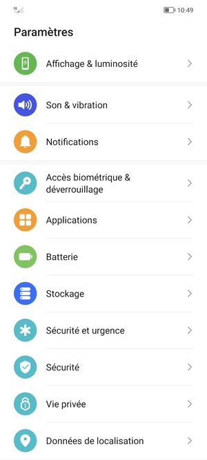 Faites défiler et sélectionnez Sécurité