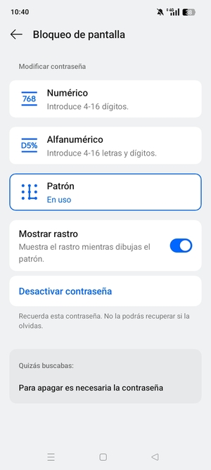 El teléfono ha sido asegurado con un bloqueo de pantalla