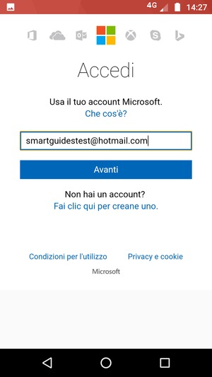 Inserisci il tuo indirizzo Hotmail e seleziona Avanti