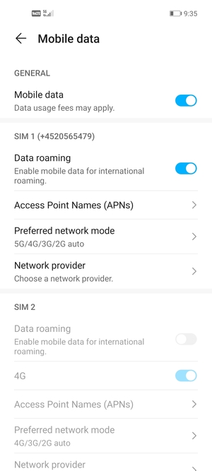 Turn Data roaming on or off
