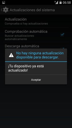 Si su teléfono está actualizado, seleccione Aceptar
