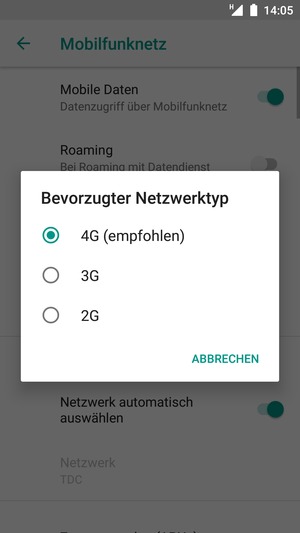Wählen Sie die gewünschte Option