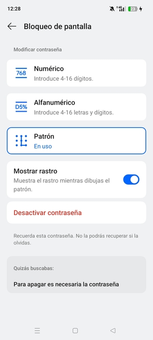 El teléfono ha sido asegurado con un bloqueo de pantalla