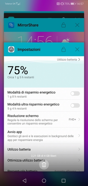 Seleziona l'icona Elimina per chiudere le applicazioni in esecuzione