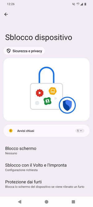 Seleziona Blocco schermo