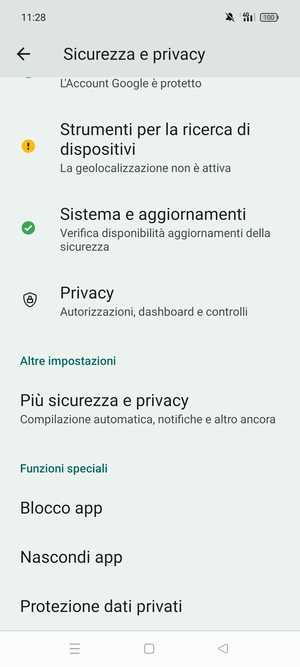 Scorri e seleziona Piú sicurezza e privacy