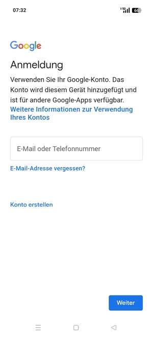 Geben Sie Ihre Gmail Adresse ein und wählen Sie Weiter