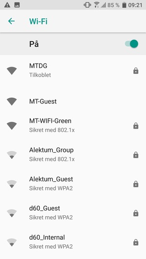 Du er nå koblet til Wi-Fi-nettverket