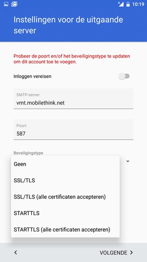 Selecteer Geen en VOLGENDE