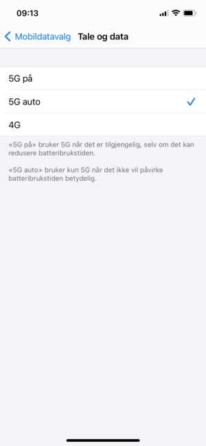 Hvis du ser dette skjermbildet, velg 5G auto eller 4G
