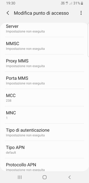 Scorri verso il basso e inserisci le informazioni degli MMS