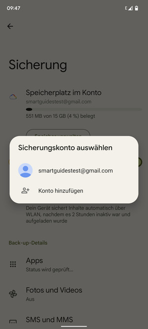 Wählen Sie Ihr Konto für Backup