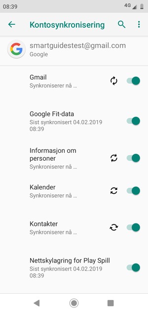 Din informasjon blir synkronisert