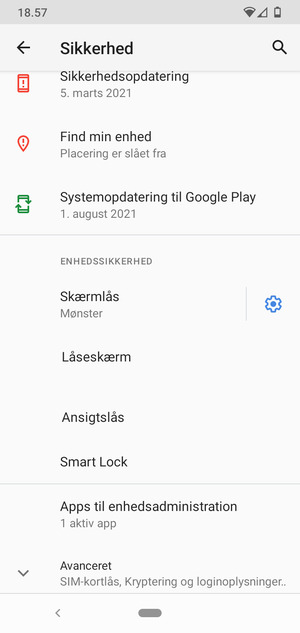 For at ændre PIN-koden til sim-kortet, scroll til og vælg Avanceret