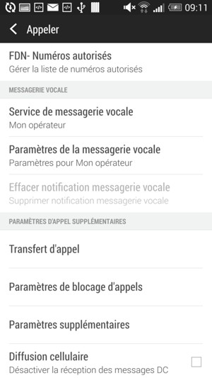 Sélectionnez Paramètres de la messagerie vocale