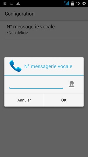 Saisissez le N° messagerie vocale et sélectionnez OK