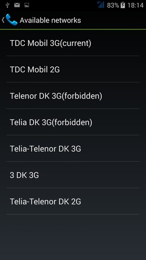 Select a network operator from the list