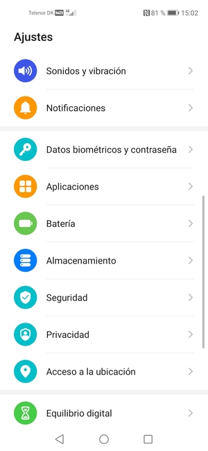 Desplácese y seleccione Batería