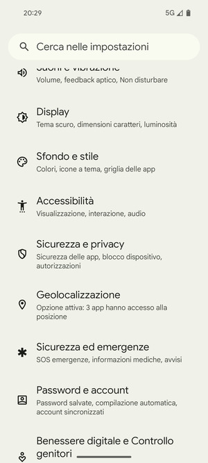 Scorri e seleziona Sicurezza e privacy