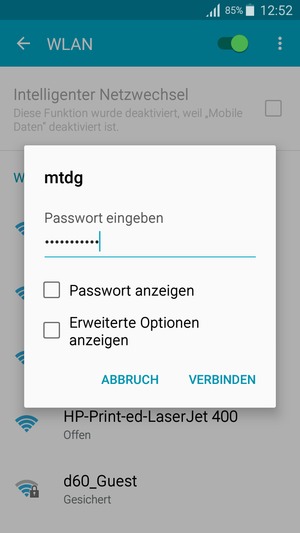Geben Sie das WLAN-Passwort ein und wählen Sie VERBINDEN