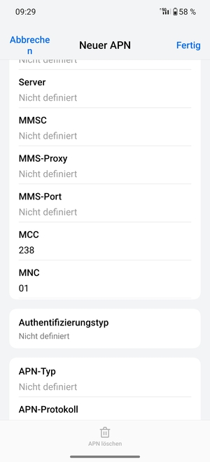 Scrollen Sie nach unten und geben Sie MMS-Informationen ein
