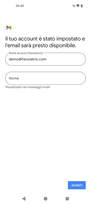 Scegli un nome per il tuo account e inserisci il tuo nome. Seleziona AVANTI