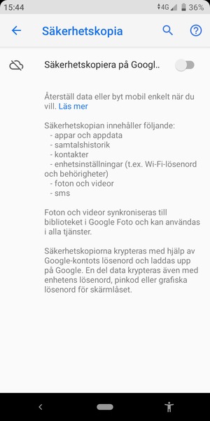 Aktivera Säkerhetskopiera på Googl.