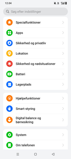 Scroll til og vælg Sikkerhed og privatliv