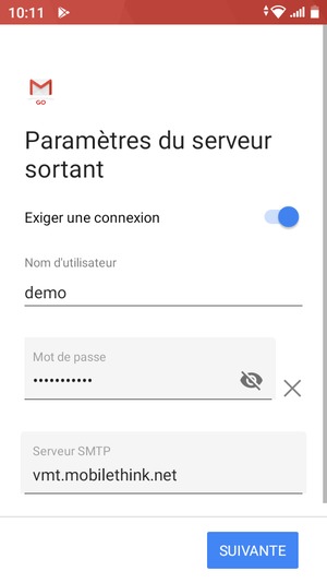 Saisissez l'adresse du serveur sortant