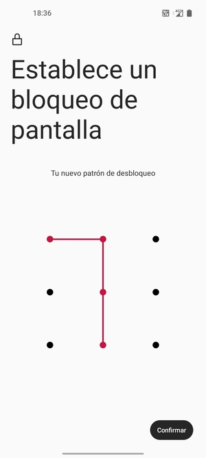 Dibuje de nuevo el patrón de desbloqueo y seleccione Confirmar