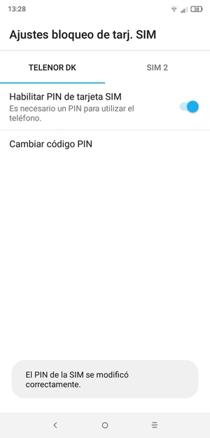 Su PIN de la tarjeta SIM ha sido cambiado