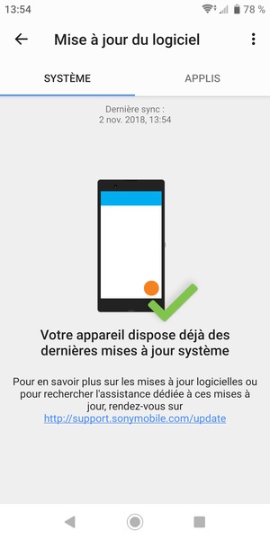 Si votre téléphone est à jour, vous verrez l'écran suivant
