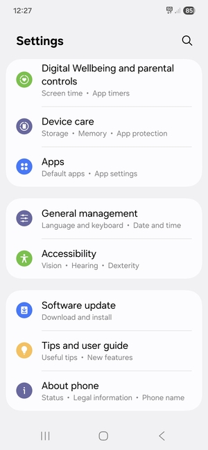 Scroll to and select Software update