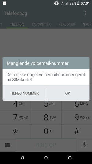 Hvis din telefonsvarer ikke er sat op, vælg TILFØJ NUMMER