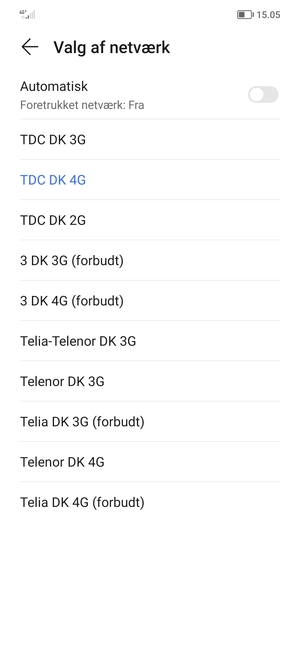 Vælg en netværksudbyder fra listen