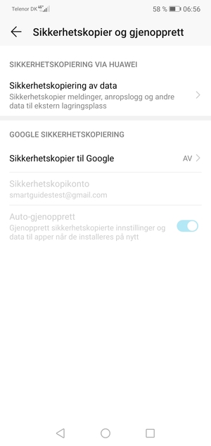Velg Sikkerhetskopier til Google