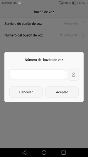 Introduzca el Número del buzón de voz y seleccione Aceptar