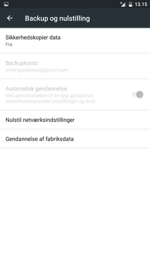 Vælg Sikkerhedskopier data