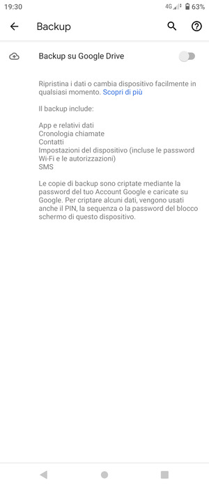 Attiva Backup su Google Drive