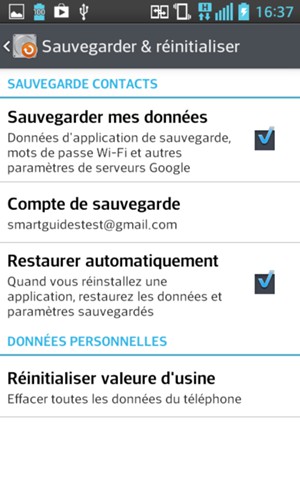 Sélectionnez Compte de sauvegarde