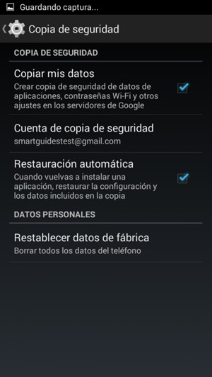 Seleccione Cuenta de copia de seguridad