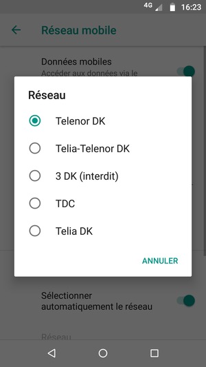 Sélectionnez un opérateur réseau dans la liste