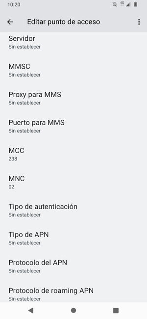 Desplácese hacia abajo e introduzca la información MMS